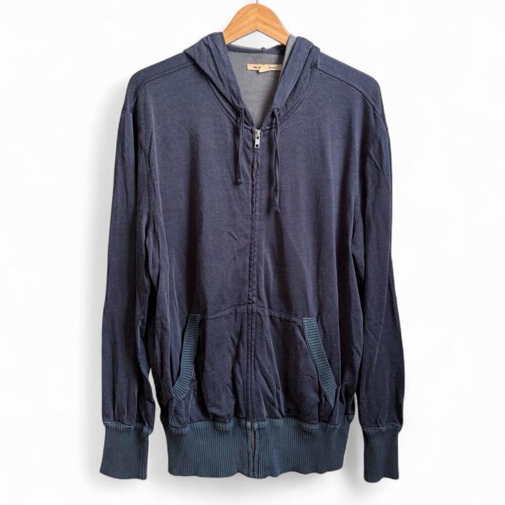 John Varvatos USA Minimalist Navy Zip Up Designer Mens L Grunge Rayon Hoodie